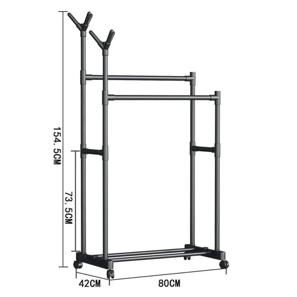 Double-pole Coat Rack Elevated Design Floor Standing Modern Minimalism Clothes Rack Sponge Holder Metal Dustproof Clothing Rack