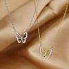 925 Silver Hollow Butterfly Pendant Necklace with Diamond - Like Crystal , Simple Style for Daily Wear