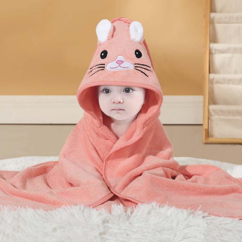 New Spring and Autumn Baby Newborn Swaddling Baby Wrapping Towel Cute Cartoon Cuddle Coral Velvet Hooded Bath Towel