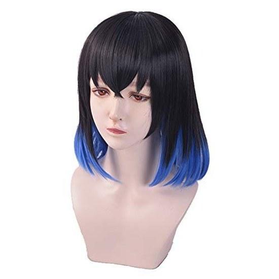 High-temperature fiber Unisex Mens Real Ombre Kimetsu no Yaiba Short Cosplay Wig Synthetic (Hashibira Inosuke)
