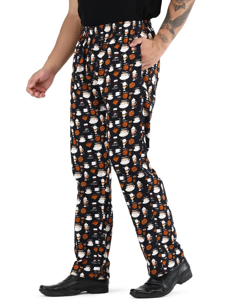 Coffee Print Chef Pants 100% Cotton, Unisex Cafe Barista Uniform, Cute Coffee Mug Trousers, Culinary Gift for Barista Baker Cook Him Her