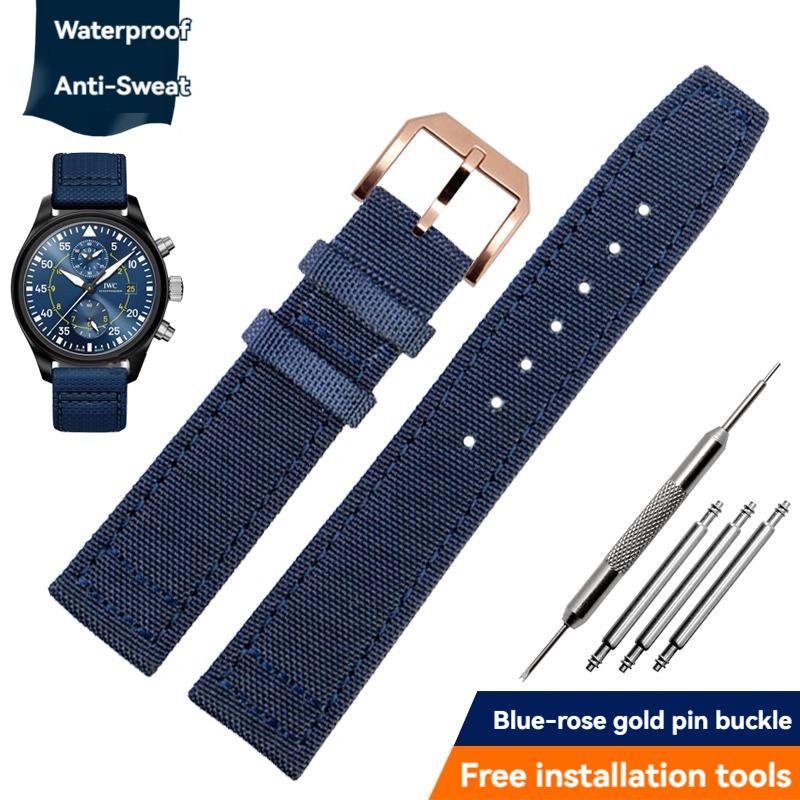 Nylon Canvas Watch Strap for IWC Pilots Portugal Portofino Fabric Cowhide Bottom Watch Chain Men Women Watchband 20mm 21mm 22mm