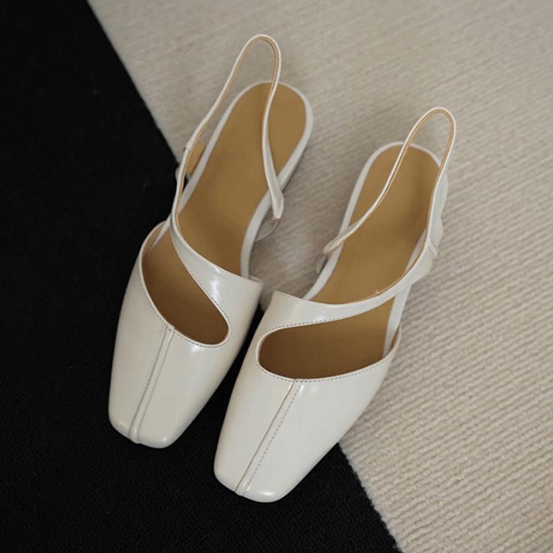 

Версия из мягкой кожи~ Французские ретро белые квадратный носок однословные с низким каблуком сумка носок сандалии женские летние с ремешком на заднике толстый каблук одинарные туфли 35