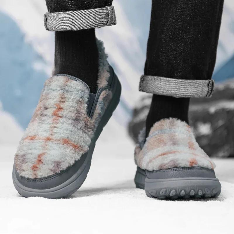 New Man Comfortable Snow Loafers Casual Slip on Shoes Warm Plush Cashmere Fur Winter Flats Men Walk Driving Shoes Moccasins
