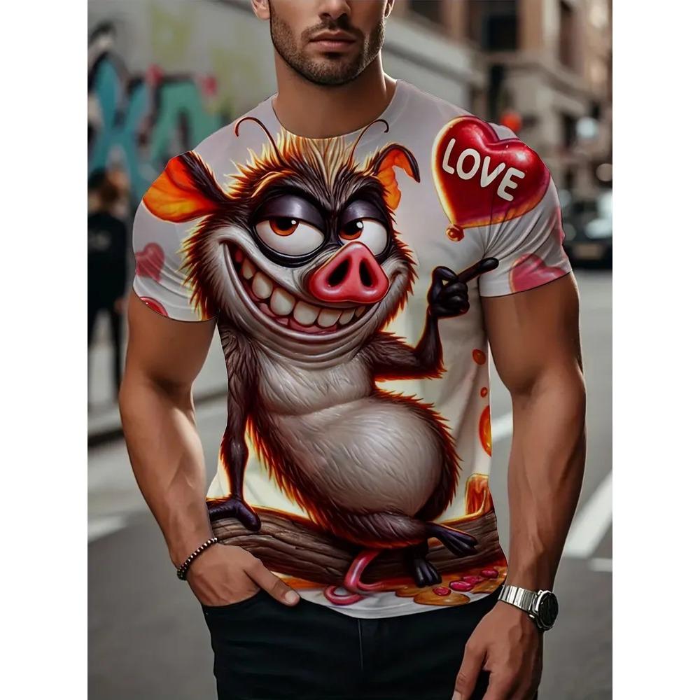 Summer Men's Fun Animal Print Oversized Loose Casual T-shirt Fashionable Comfortable Soft Breathable Short Sleeved T-shirt