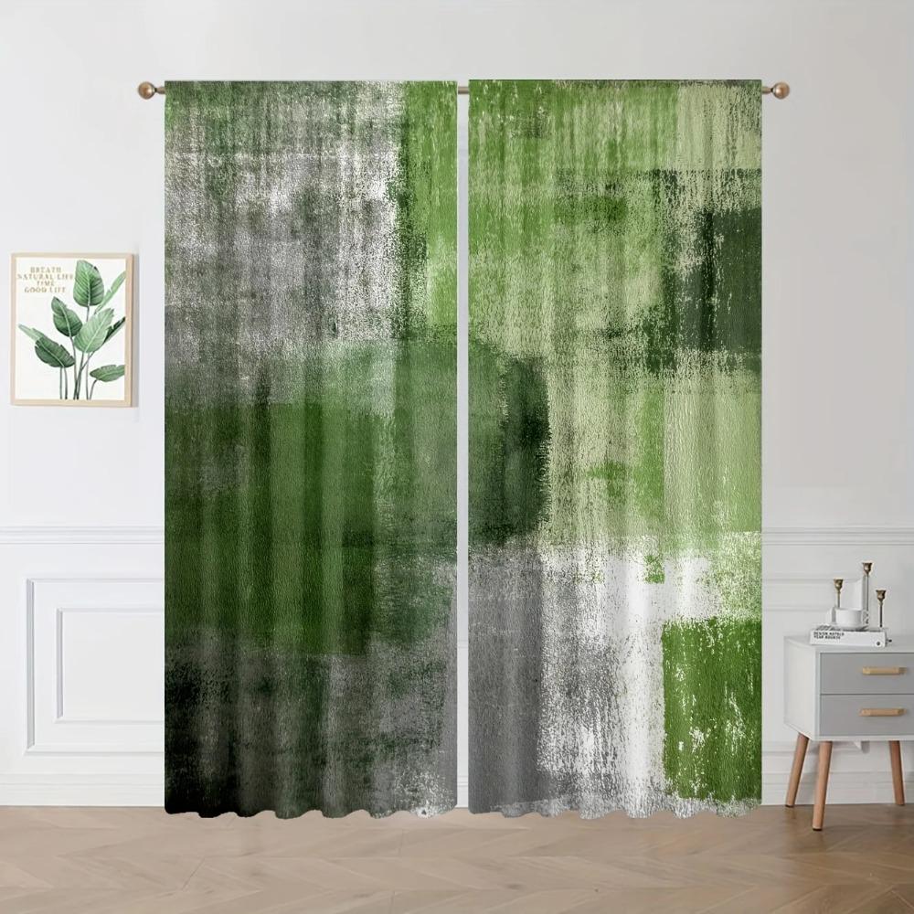 2pc Abstract Printed Window Curtain For Bedroom, Office, Kitchen, Living Room Rod Pocket Window Treatment For Home Decor Room