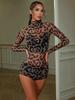 Woemn Latin Dance Body Mesh Top Jumpsuit Leopard Bodysuit Ballroom Dancing Leotard Latin Training Practice Wear Rumba Chacha