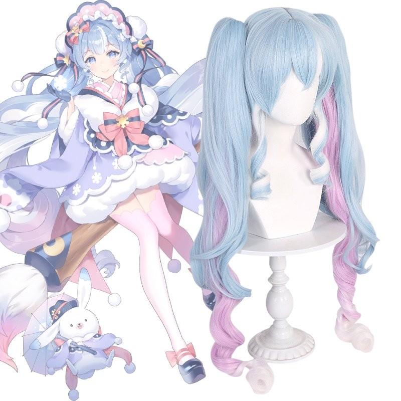 Lange Snow Miku Cosplay-Perücke aus hitzebeständiger Kunstfaser für Damen, perfekt für jeden Hautton