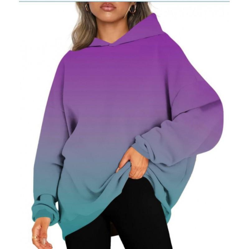 Womens Oversized Hooded Sweatshirt With 3D Print Long Sleeve Loose Fit Casual Top