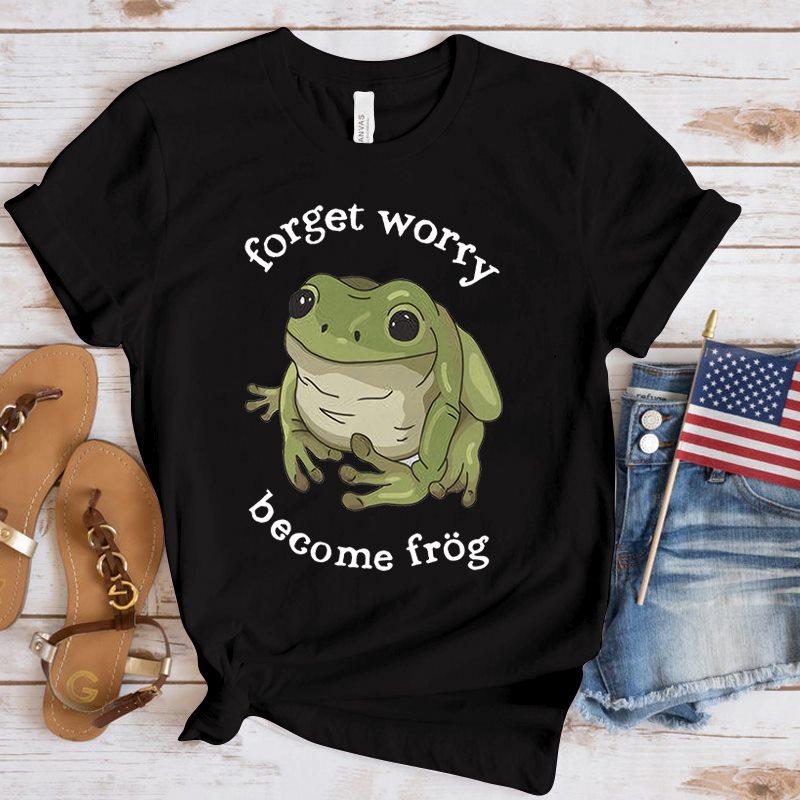 Forget Worry Become Frog T Shirt Tops Summer Casual Women T-shirts Ulzzang Tops Hip Hop Streetwear Harajuku Short Sleeve Tshirt