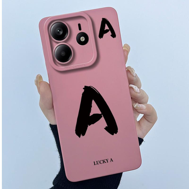 For Xiaomi Redmi Note 14 5G Cover Case Lucky Initial Letter Couple Silicone Soft Matte Phone Bumper for Redmi Note14 5G Casing
