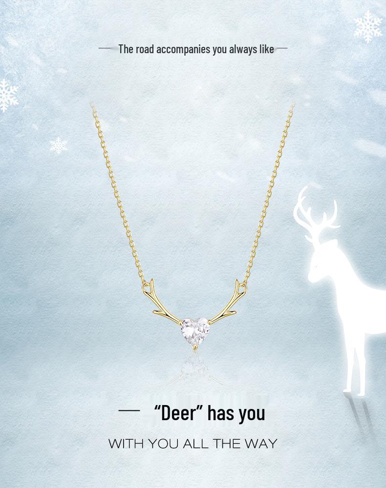 925 Silver Antler Clavicle Necklace for Women - Trendy Little Deer Pendant, Simple Christmas Gift