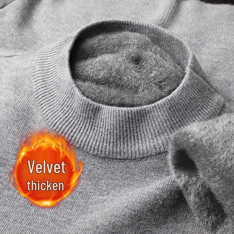 Men's Winter Velvet Pullover Sweater - Anti-Cold, Thick, Half-High Collar, Luxurious, Warm to -15°C