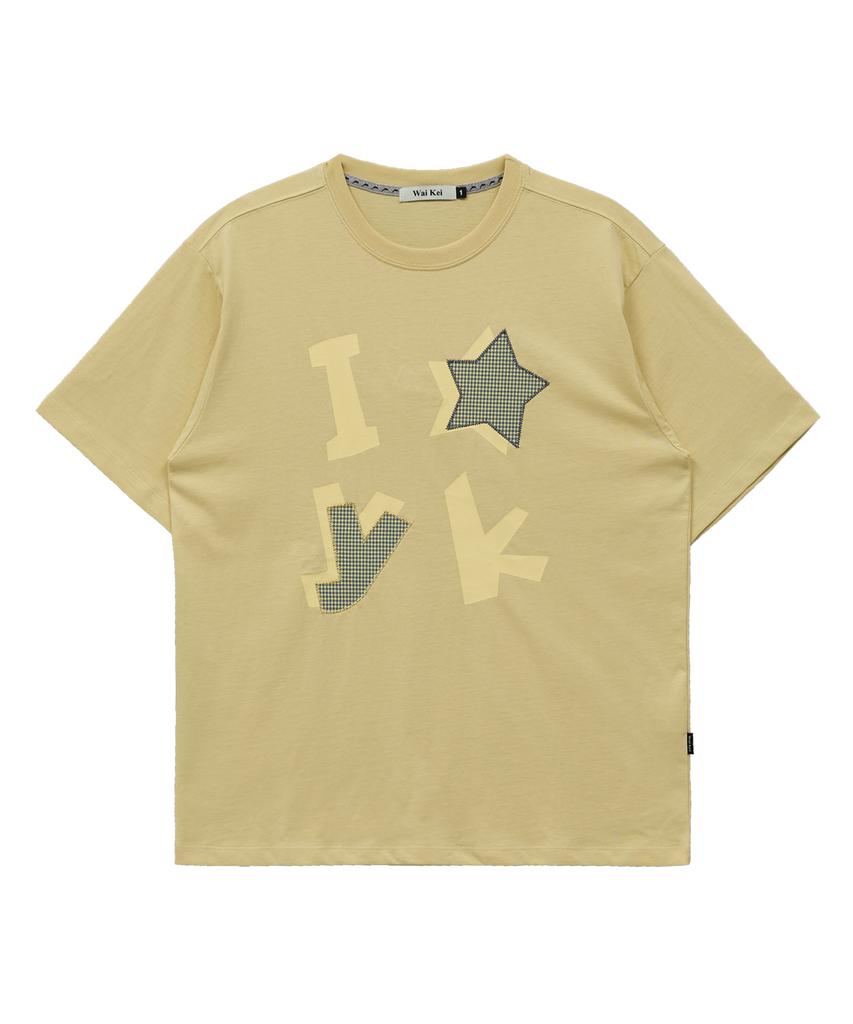 WAIKEI Yk Check Applique Short Sleeve T-Shirt Light Yellow