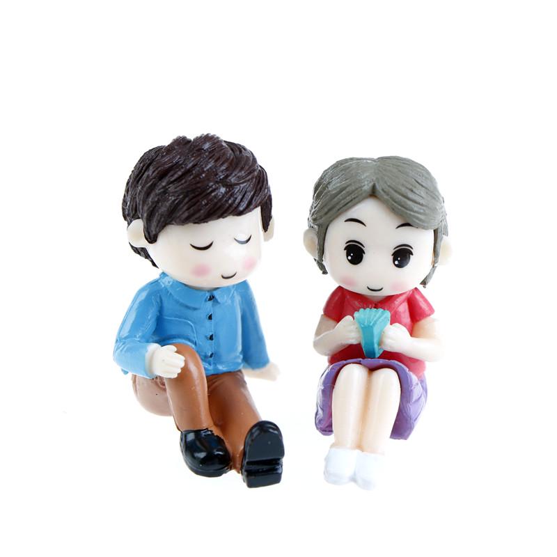 2pcs/set Mini Stool Lovers Couple Animals House Tree Fairy Garden Miniatures DIY Micro Landscape Decor Terrarium Action Figures