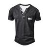 Men's Summer Round Neck Short Sleeve T-Shirt Neck Men's All- Casual Button Shirt