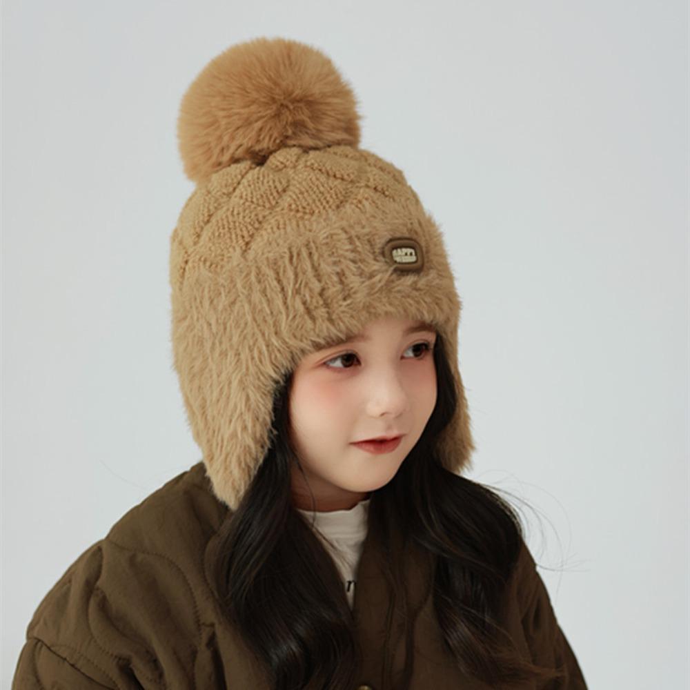 Plush Winter Knitted Hat Solid Color Earflaps Bonnet Hat Fashion Kids Beanie Cap