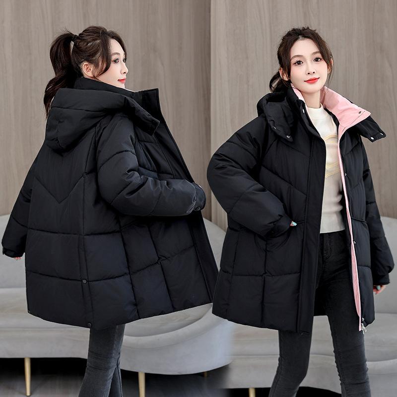 Winter New Hooded Versatile Cotton-padded Clothes Loose Cotton-padded Clothes Medium and Long Thermal Cotton-padded Jackets Women's Trendy Jackets