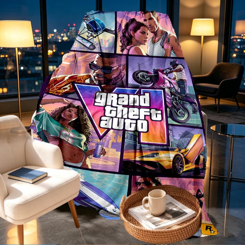 Coperta con Stampa Grand Theft Auto VI - Morbida e Confortevole, per Camera da Letto, Viaggio, Divano, Decorazione Casa - Regalo di Compleanno o Natale per Amico