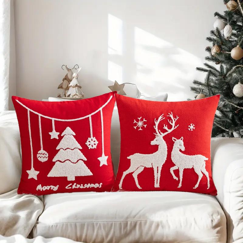 1PC Pillow Cover For Living Room Cushion Cover 45*45cm Cartoon Printed Embroidered Elk Snowman Bedroom Couch Sofa