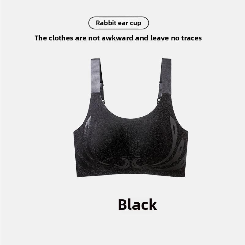 

Plus Size Lady Ultra Thin Sexy Lace Rabbit Ear Fixed Cup Big Chest Show Small Gather The Pair of Breast Bra M чорний