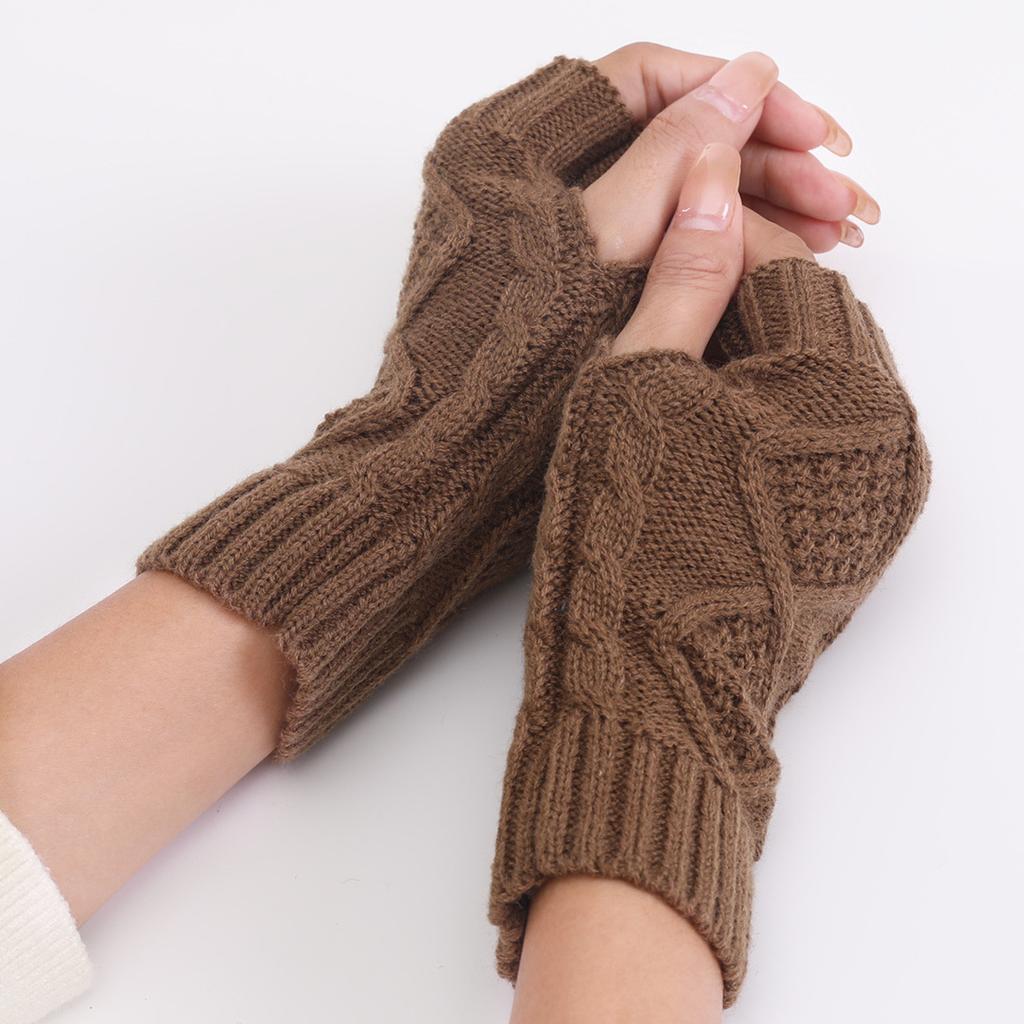 Short Diamond Shaped New Knitted Wool Warm Half Fingerless Gloves Autumn and Winter Women's Fashion Sleeves Fake Sleeves
