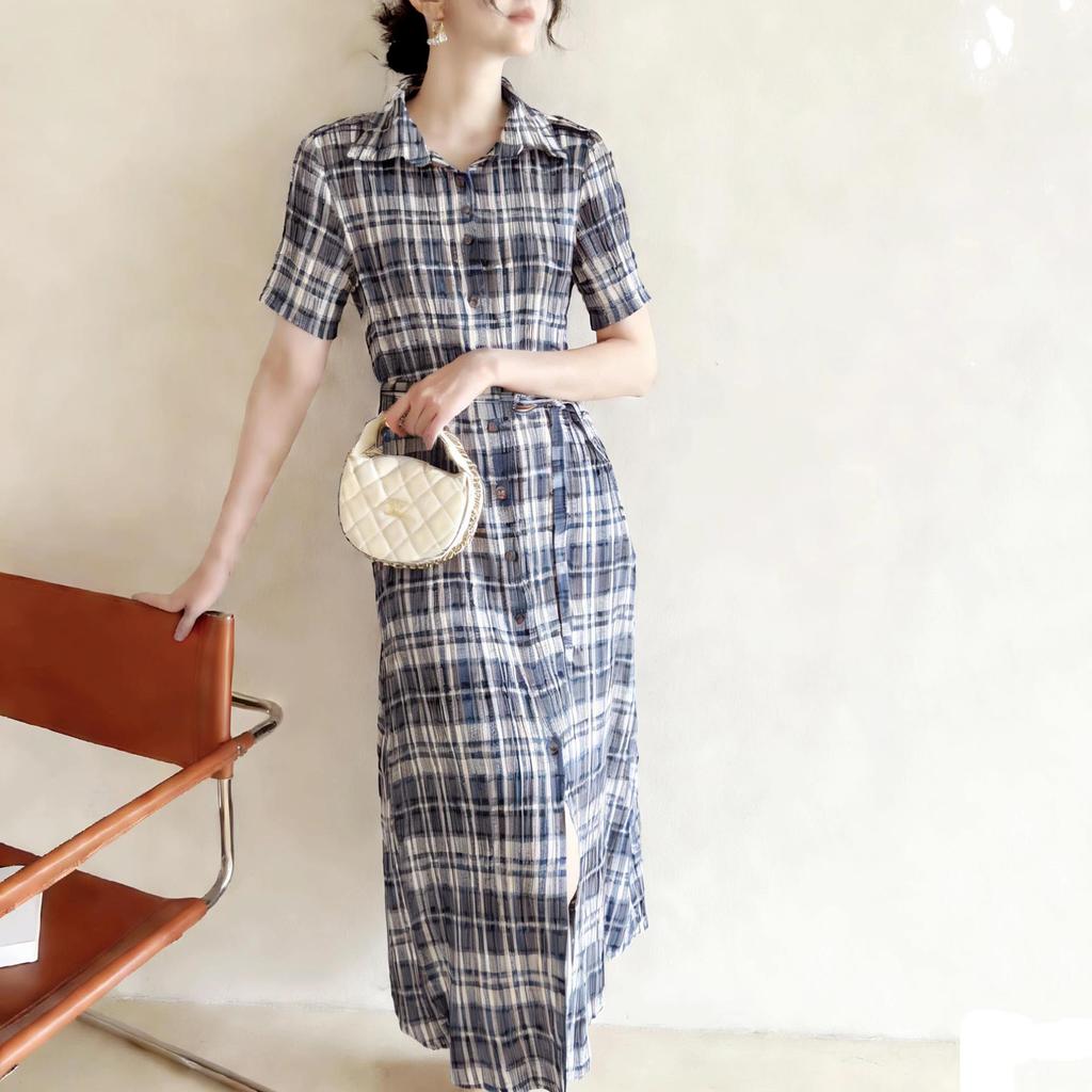 Miyake High-End 2026 Summer Plaid Pleated Dress - Trendy Retro Casual Fashion