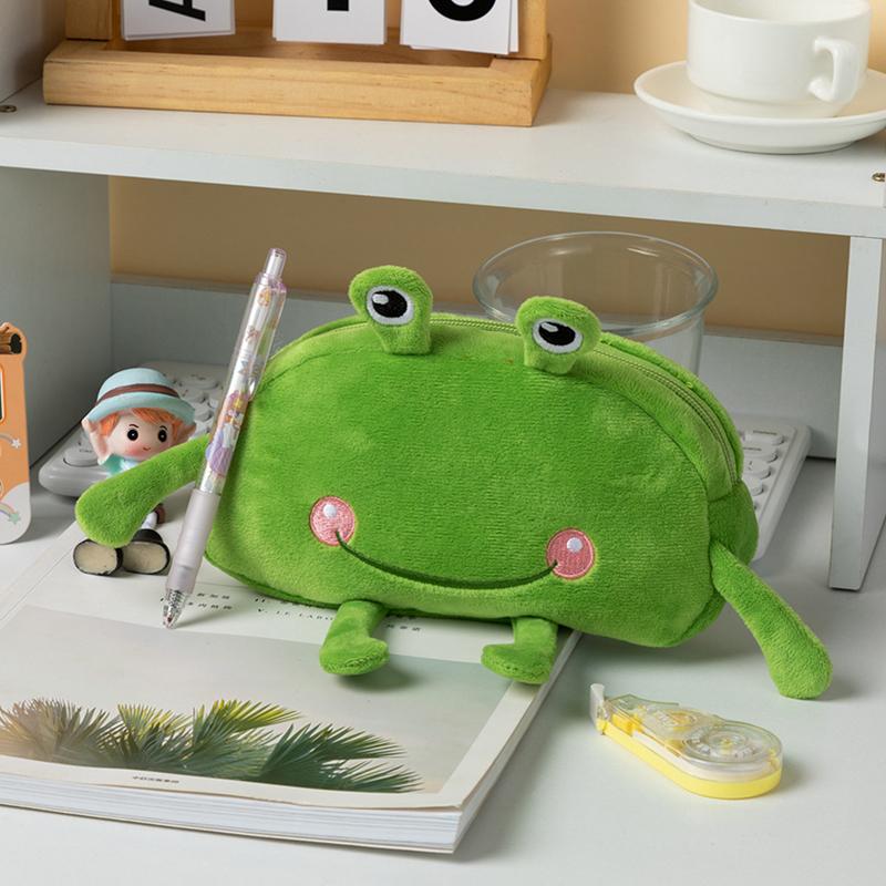 1Pcs Desktop Organizer Big Mouth Frog Pen Bag Large Capacity Cosmetic Pouch Pencil Cases Plush Zipper Stationery Pouch School Office