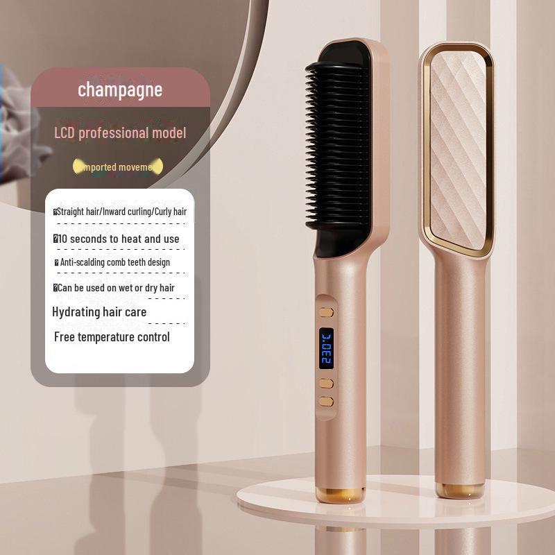 

Расческа для выпрямления и завивки волос без повреждения с отрицательными ионами — инструмент двойного назначения для легкой укладки LCD шампанского