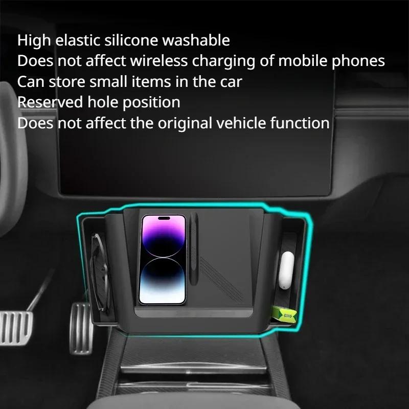 For Tesla Model X S Silicone Pad Protective Cup Holder Wireless Charging Mat Central Control Armrest Storage Box Car Accessories