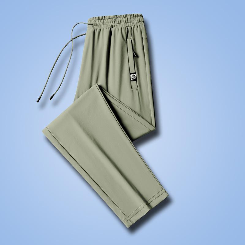 Plus Size Summer Ice Silk Pants Men's Sports Pants High Elasticity Quick Drying Casual Pants Straight Tube Outdoor Breathable Air-conditioned Pants