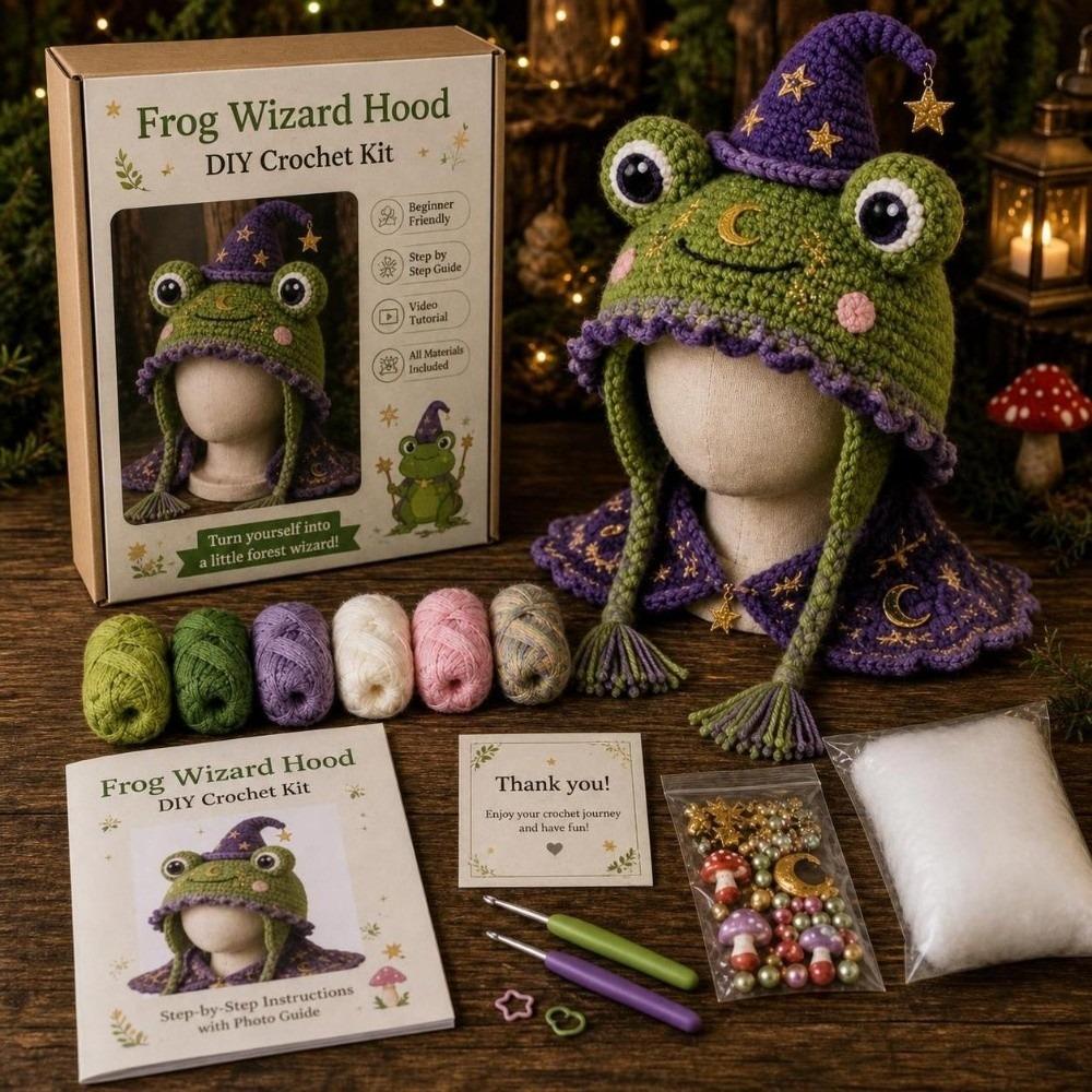 With Step-by-Step Guide Hood Hat Crochet Kit Animal Hood Hat Crochet Kit  for Adults&Kids Gift