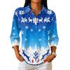 Women's Casual Christmas Print Button-Front 3/4 Sleeve Collared Blouse Top for Holiday Party