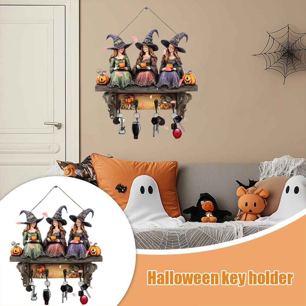 2D Halloween Schlüsselhalter Dekoration Anhänger Holz Außen Dekoration Dekorationszubehör Mit Wand Hof Szene Flache Haken A6U3