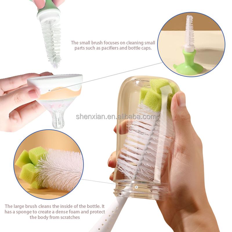 Hot Selling Baby Bottle Cleaning Brush Long Handle With Nylon Bristle Sponge Suction Cup Design 27.5*5.5CM светло-зеленый