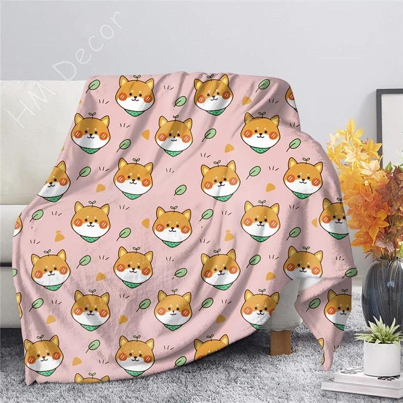 Shiba Inu Tryckt Filt Tecknad Mjuk Varm Sherpa Fleece Filtar Plädar för Säng Spjälsäng Soffa 100x120cm Baby Flickor Pojkar Barn Gåva
