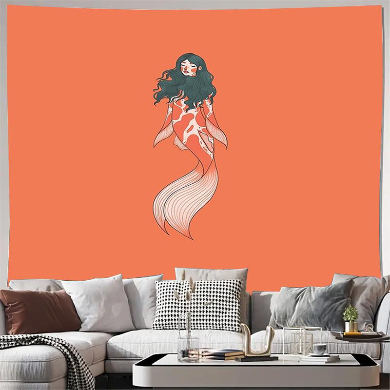 Ocean Mermaid Wall Tapestry Sea Wave Backdrop Coastal Home Decor Fantasy Art Mythical Creature Bedroom Aesthetic Dorm Room Decor