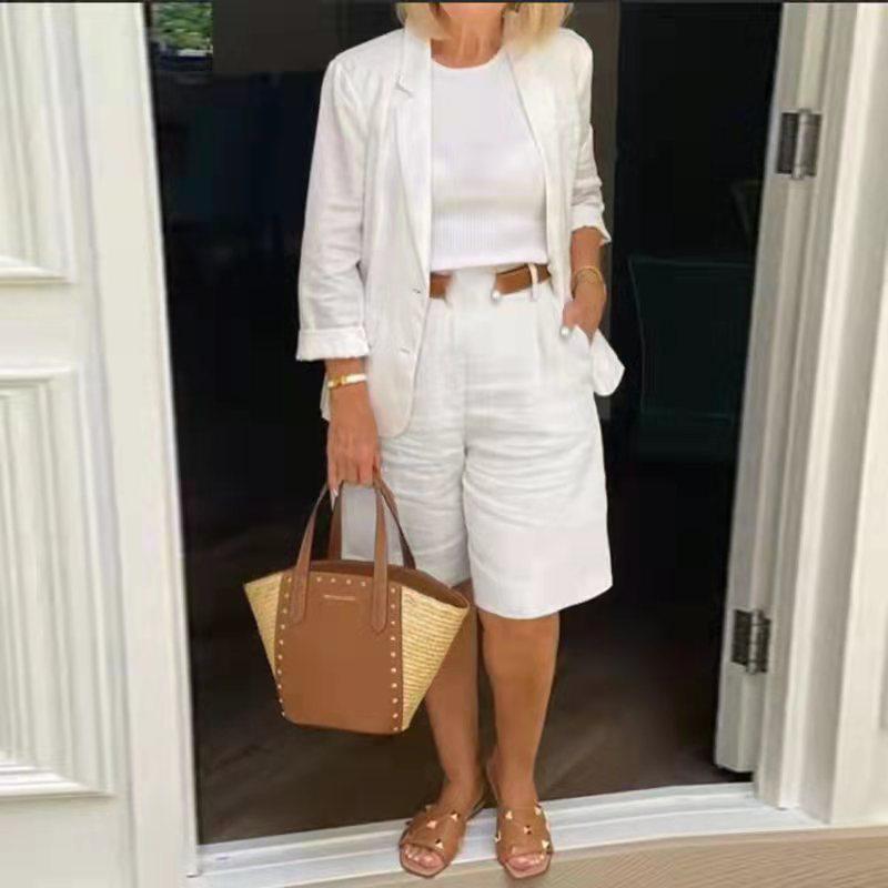 Shorts Suit Knee Length Pants Lady Business Outfit Cardigan Lady Coat Shorts Set Wear