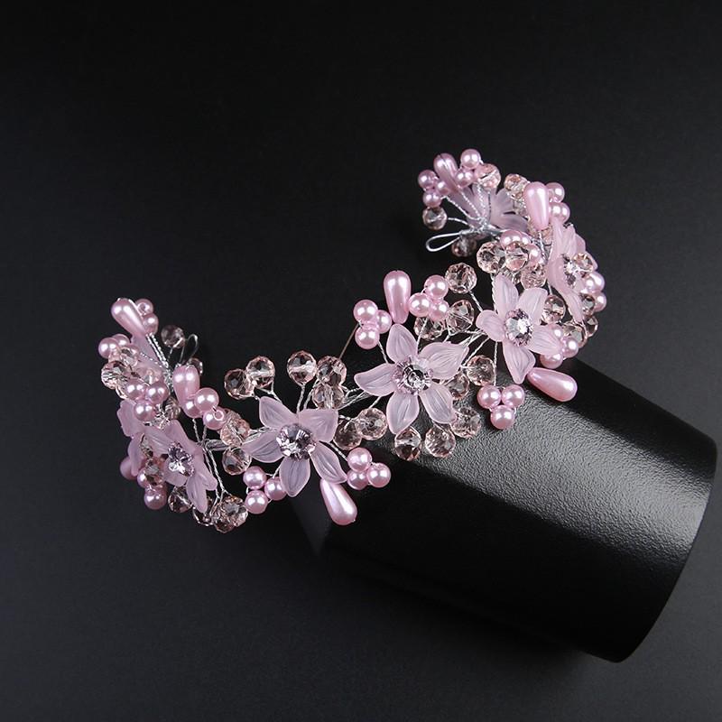 Korean Faux Pearl Floral Headband - Elegant Wedding Bride Hair Accessory