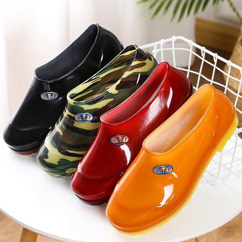 Low-top orange men's rain shoes fashionable red rubber shoes women's non-slip light mouth black PVC water shoes low tube outdoor