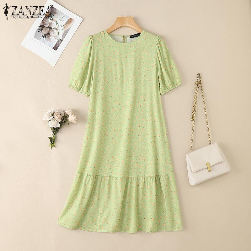 ZANZEA Women Casual Round Neck Summer Short Sleeve Floral Dress