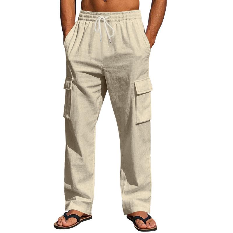 Men's new four seasons thin section breathable workwear multi-pocket loose casual trend wide-leg trousers