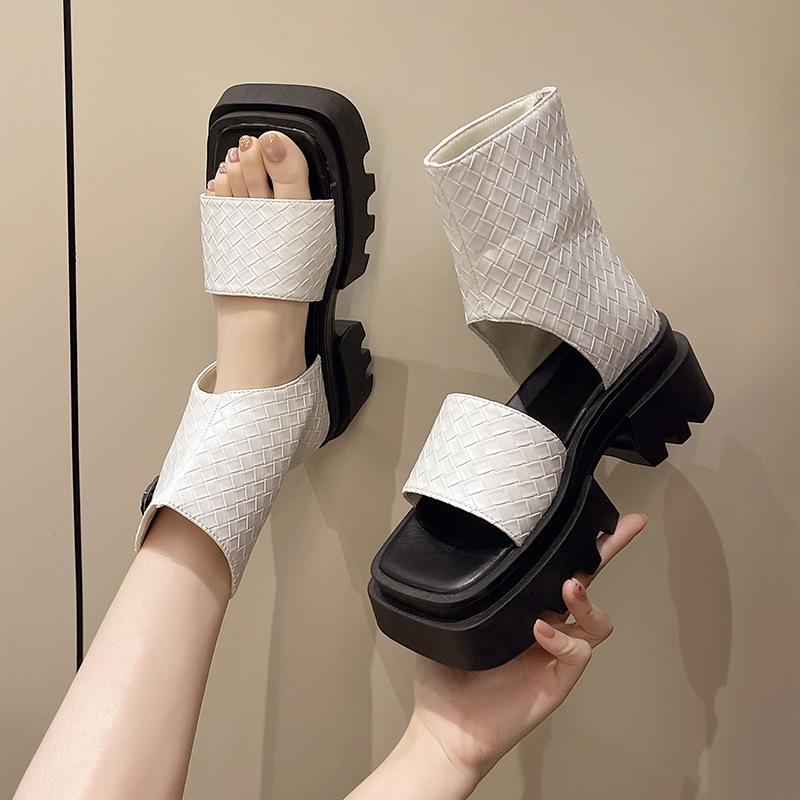 Muffin-Sohle Zehenfrei Kurzer Schaft Ausgehöhlte Martin-Stiefel Damen Sommer 2025 Neue Gewebte Römersandalen Kinder