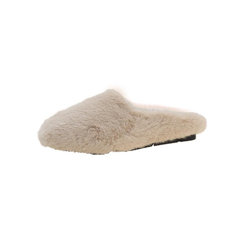 New Women Baotou Slippers Fashion Solid Color Soft Sole Furry Slippers Warm Flat Comfortable Casual Home Warm Houseshoes