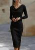 Vestido de manga larga con cuello de oscilación nuevo para otoño e invierno 2026 estilo europeo y americano con estampado de cadera temperamento para ir al trabajo cintura y delgado para mujer