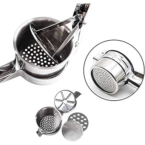 Stainless Steel Manual Potato Masher, Potato Ricer, Vegetable Masher, Fruit Juicer, Multifunctional Kitchen Utensil (Style A)
