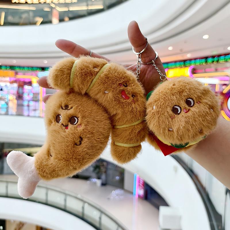Adorable Hamburger Plush Pendant Doll Keychain with Chicken Leg Decoration
