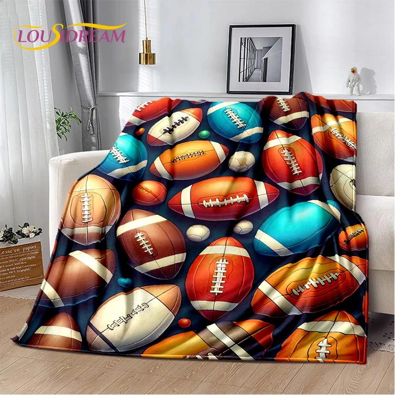 3D Rugby Field Rugby American Football Cartoon 2026 Soft Blanket,Soft Throw Blanket for Home Bedroom Bed Sofa Travel Cover Child