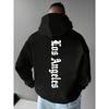 Men Hoodie Oversized Streetwear Gothic Letter Print Los Angeles Sweatshirt Casual Pullover Black Hooded Top