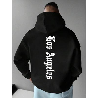 Heren Hoodie Oversized Streetwear Gothic Letter Print Los Angeles Sweatshirt Casual Pullover Zwart Top met Capuchon